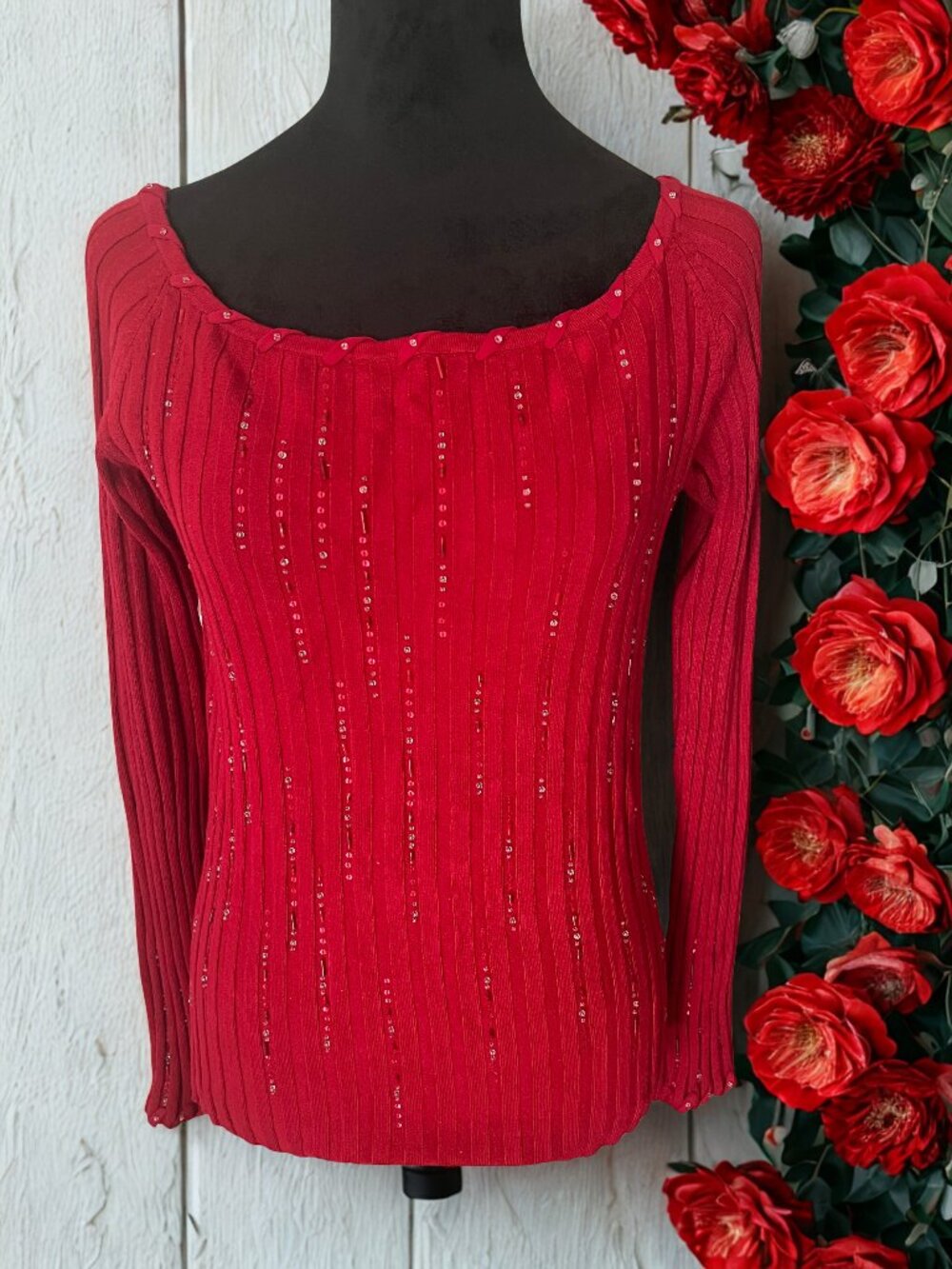 Red Beaded Sweater
